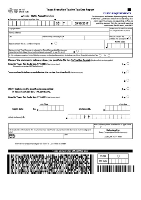 Texas Franchise Tax No Tax Due Report .